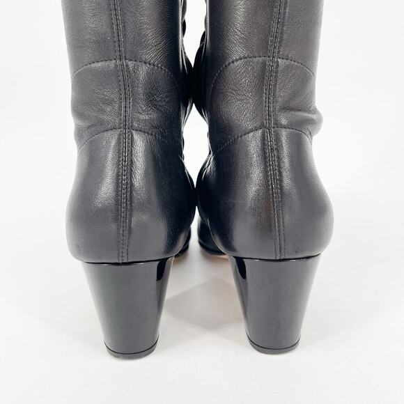 Chanel Black Leather 2010 Interlocking CC Ruffle Cap Toe Stretch Boot EU 36.5 - Picture 8 of 13